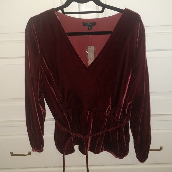 J. Crew Tops - J Crew Faux Wrap Velvet Tie Waist Top